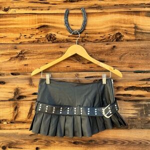 FASHION NOVA | Black Faux Leather Pleaded Mini Skirt W/Shorts S